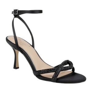 Badgley Mischka Fiji Stiletto Heel Sandals Black Embellished Strap Ankle Size 10